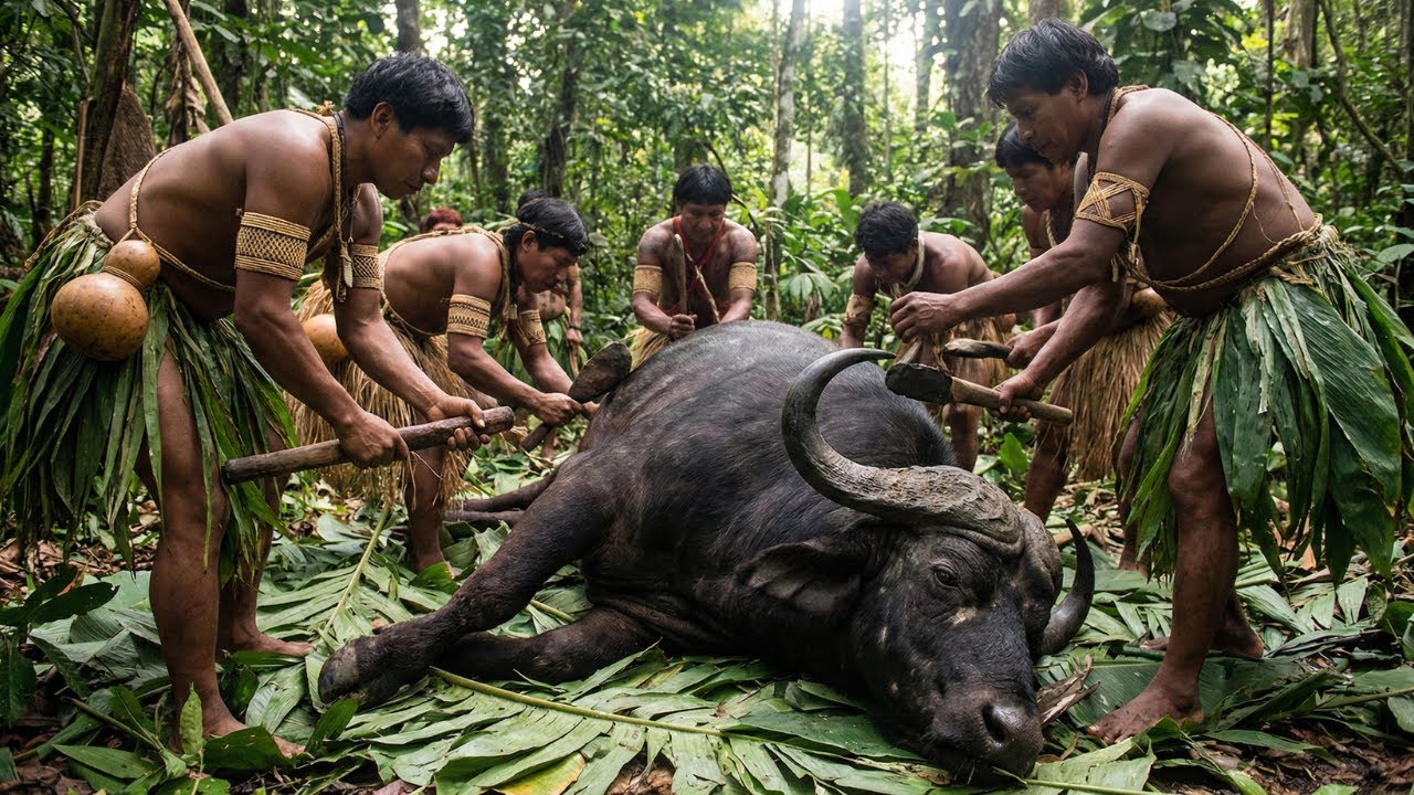 Hunting Indian Cape Buffalo for Survival | How the Korowai Tribe Live Off the Land (AI FICTIONAL)
