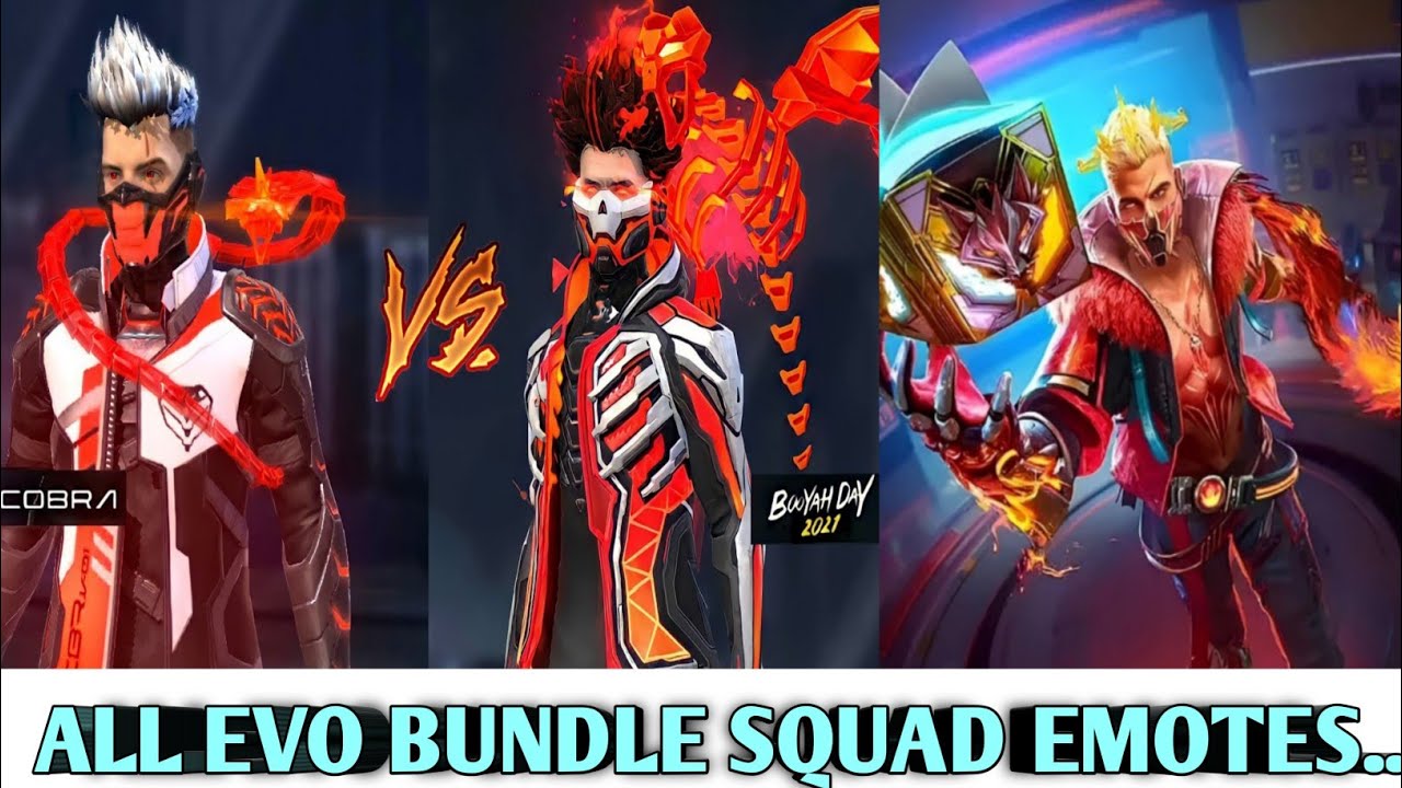 Free Fire All Evo Bundle Squad Emote Comparision Video | Cobra Vs Booyah Vs Rampage 4.0 Evo Bundle
