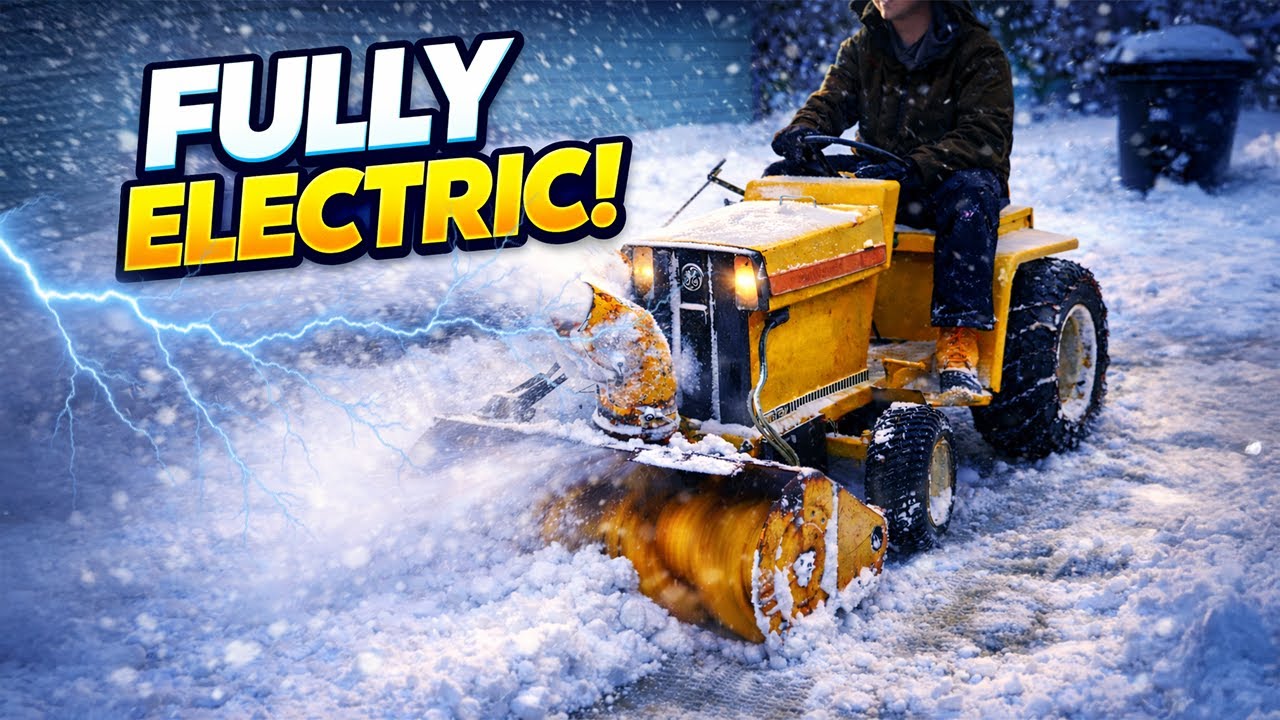 55 Year Old Electric Tractor Snowblowing