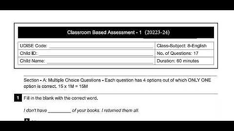 Ap 8th Class Fa-1💯V.imp English🥳Question Paper (2023-24) | 8th Class fa1 ( CBA_1) English Paper 2023
