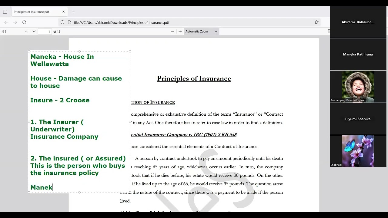 PRINCIPLE OF INSURANCE - SRI LANKA LAW COLLEGE