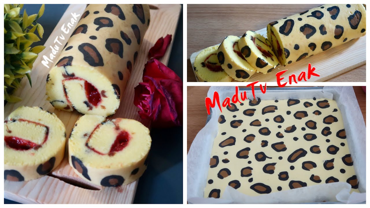 Cara Membuat Bolu Gulung Motif Macan Tutul Lembut Dan Tidak Pecah Leopard Roll Cake Youtube