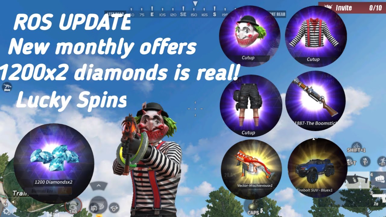 ROS UPDATE NEW MONTHLY OFFER KILLER CLOWN+LUCKY PULLS(X2 1200 DIAMONDS+FIRE BOLT SUV)