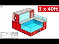 How to Draw a Minimalist Small Container House w/ a Pool - 27sqm/295sqft