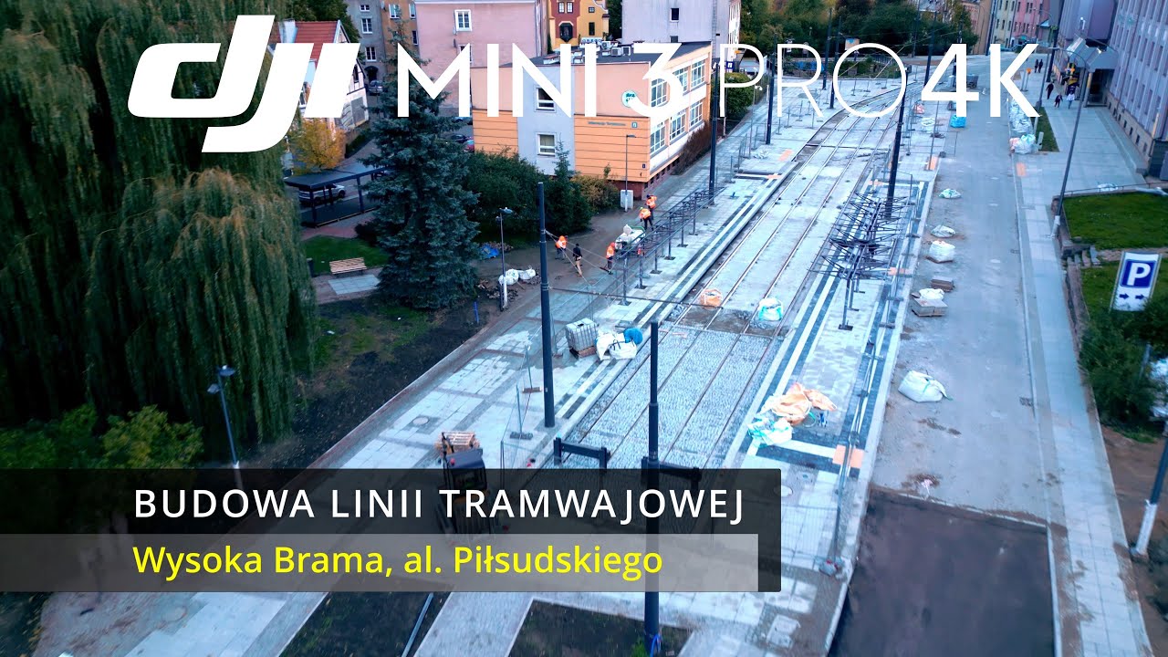 Olsztyn, Budowa Linii Tramwajowej, Wysoka Brama, Al. Piłsudskiego 18.10.2023 | DJI Mini 3 Pro 4K