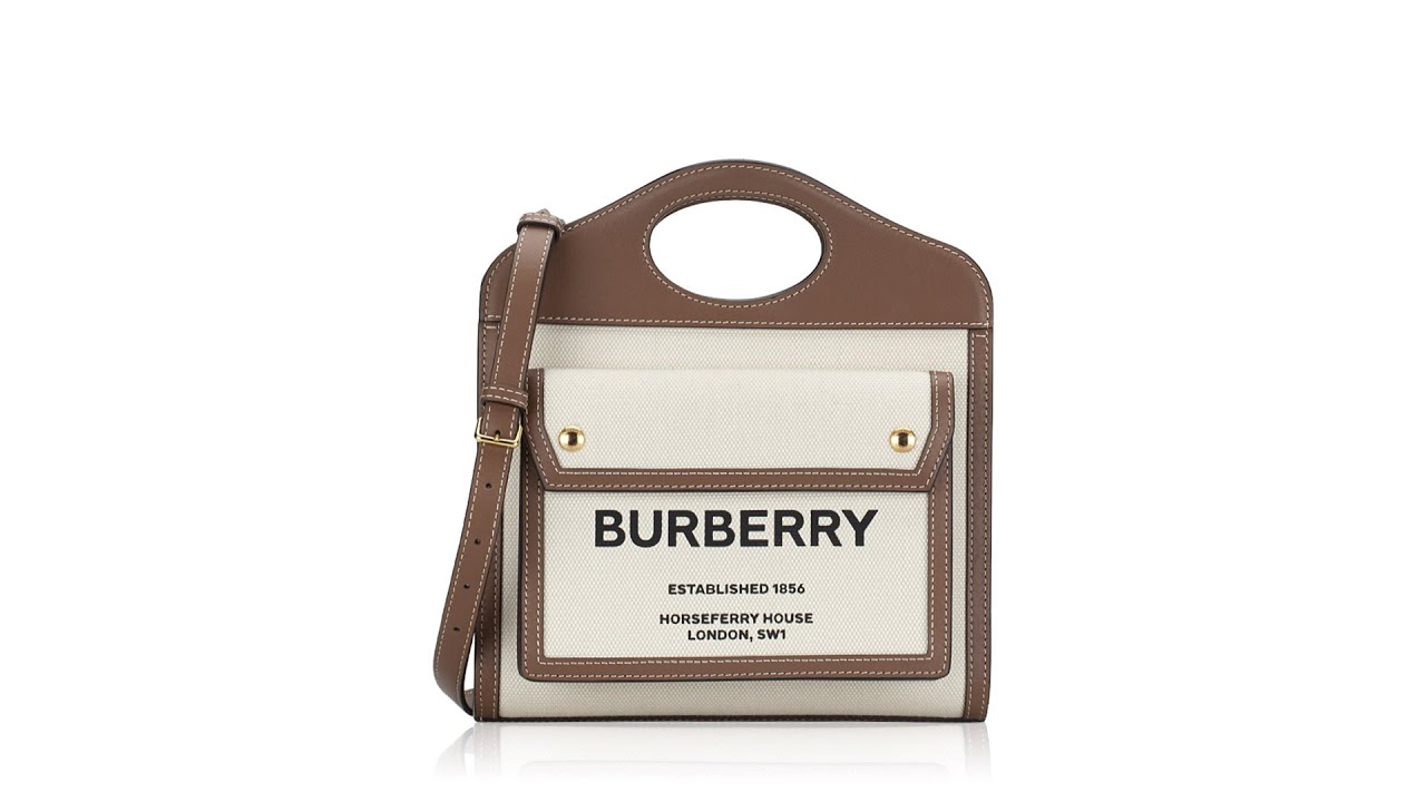 Burberry Canvas Two Tone Mini Pocket Bag Natural Malt Brown