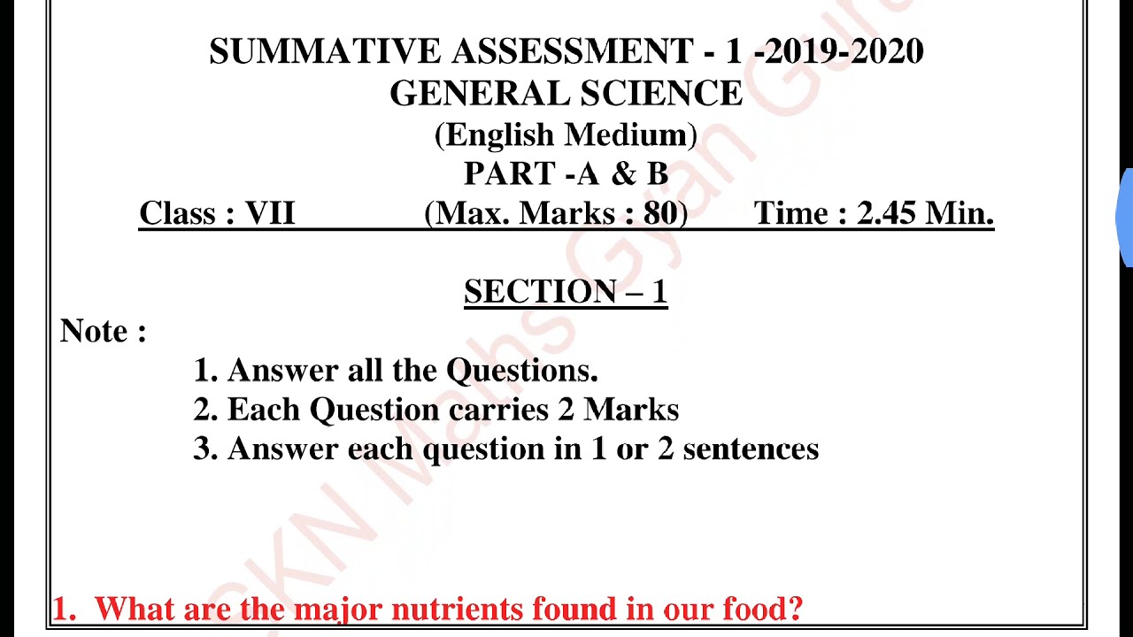 ANSWER KEY - GENERAL SCIENCE,
SUMMATIVE ASSESSMENT - 1 -(2019-2020)