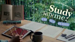 🌧️🍃 2.5 HOUR STUDY WITH ME During a Forest Rainstorm / Rain On The Roof / No Music / Pomodoro 30-5