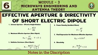 6 Effective Aperture & Directivity Of Short Electric Dipole Module 3 | 7th Sem ECE VTU