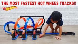 MOST FASTEST HOT WHEELS TRACKS, CORKSCREW CRASH PLAYSET review unboxing