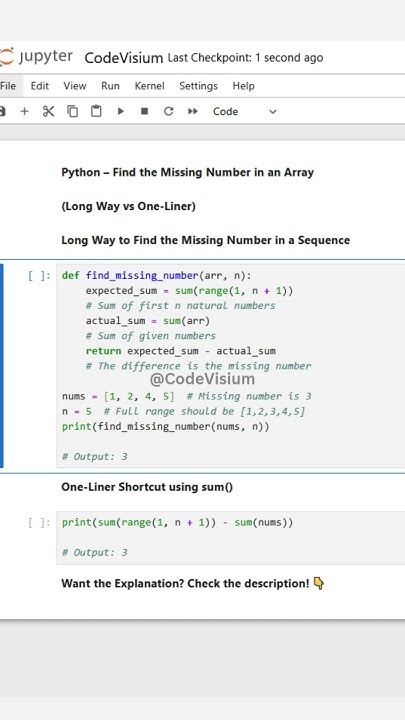 Python – Find the Missing Number in an Array (Long Way vs One-Liner) 🚀 ...