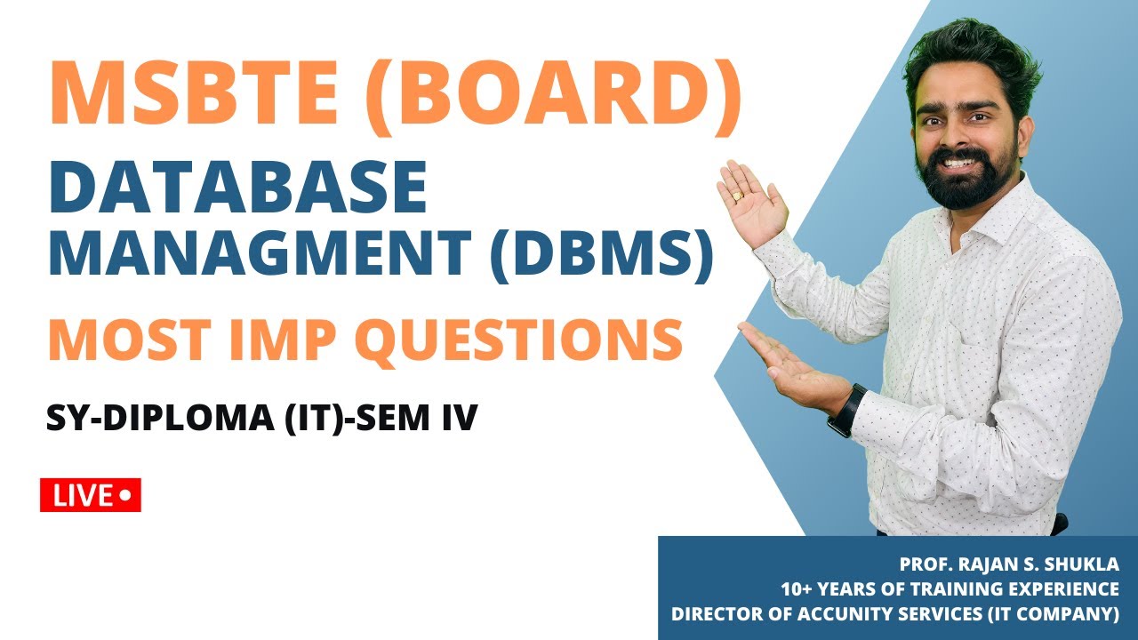 Day 3 - MSBTE (BOARD) | IMPORTANT QUESTIONS | SEM 4 | DBMS | V2V