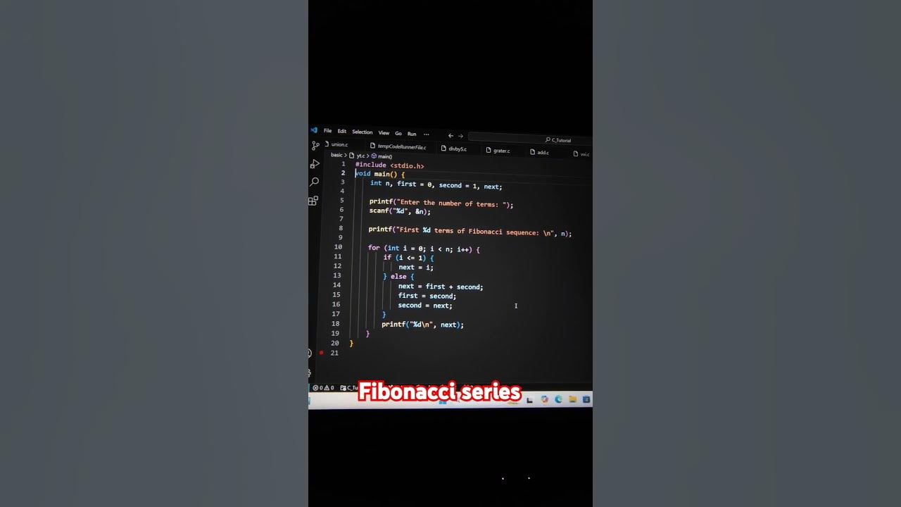 Fibonacci series in c language using for loop? !! #Fibonacci series # ...