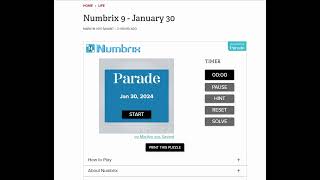 Solve Daily Numbrix 9 Puzzle: 1/30/2024 (ASMR)