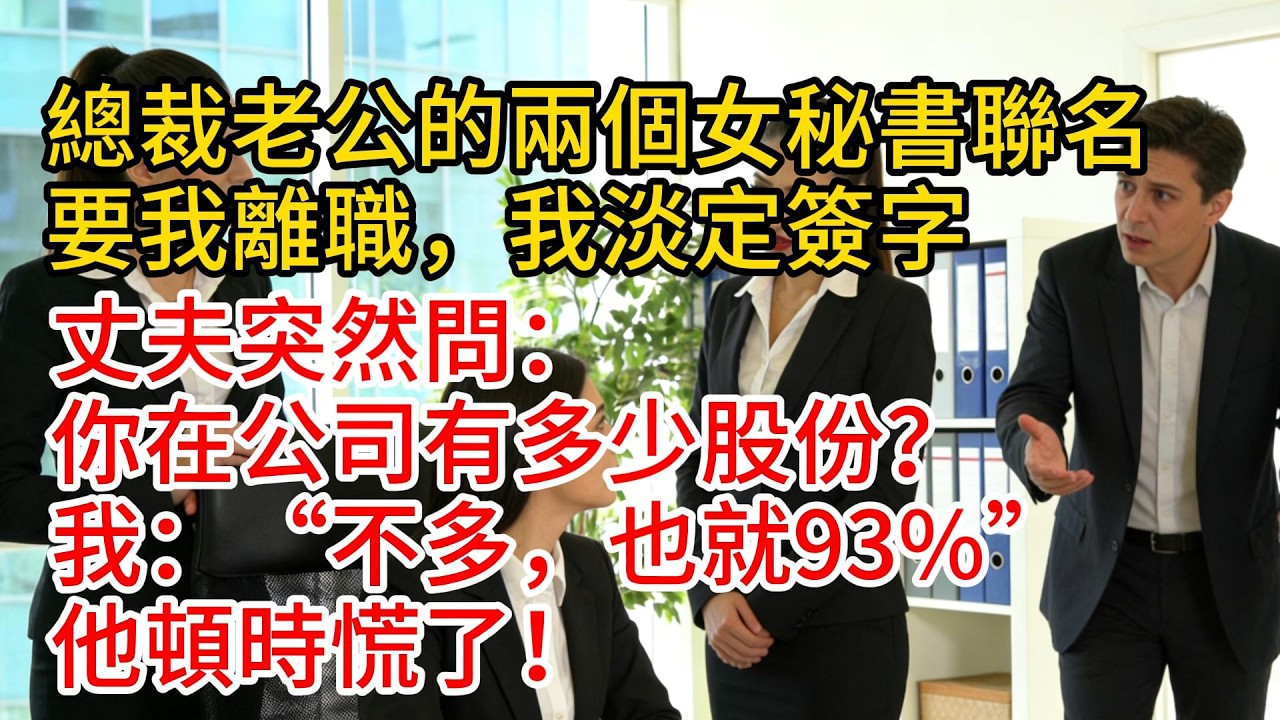總裁老公的兩個女秘書聯名要我離職，我淡定簽字，丈夫突然問：“你在公司有多少股份？”我：“不多，也就93%”他頓時慌了#故事頻道 #情感 #愛情紀錄 #小说 #爲人處世
