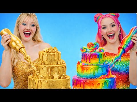 🌟 GOLD vs RAINBOW Cake Decorating Challenge! 🌈✨ Who Made It More Fancy by 123 GO!