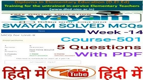 NIOS D.EL.ED Solved MCQs Week-14 Course-501 in Hindi Free Online Education Books College Degree |TEJ