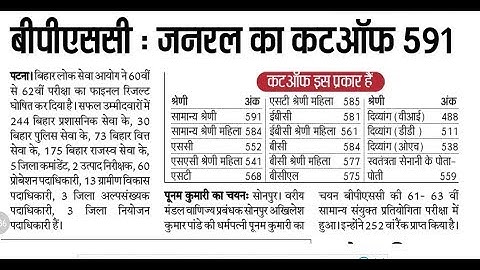 FINAL AND EXACT CUTOFF OF 60-62nd BPSC RESULT for BIHAR PUBLIC SERVE COMMISSION