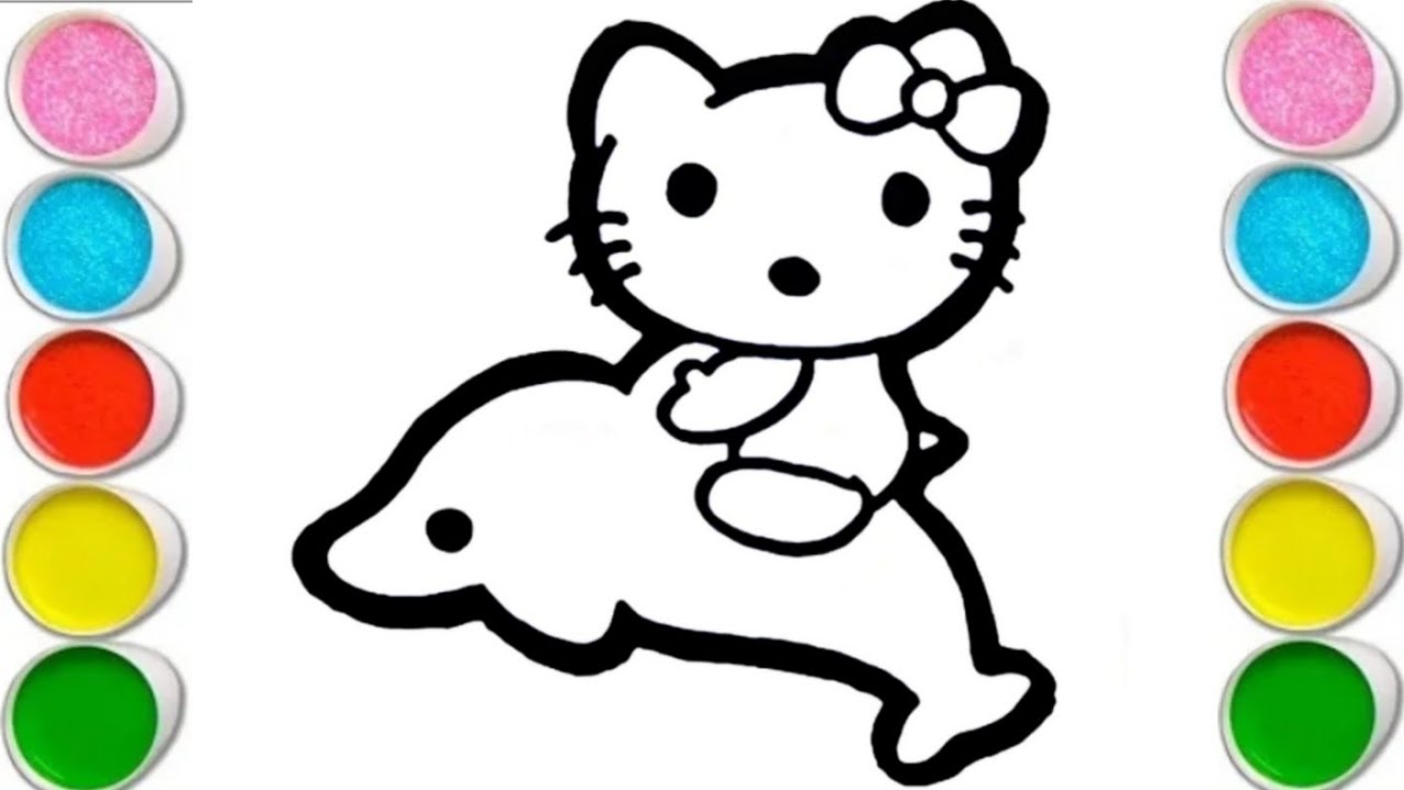 Hello Kitty riding on a Whale Drawing, Painting & Coloring For Kids and ...