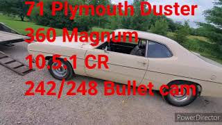 Plymouth Duster 360 Magnum . Open Headers vs. Jegs Mufflers exhaust comparison