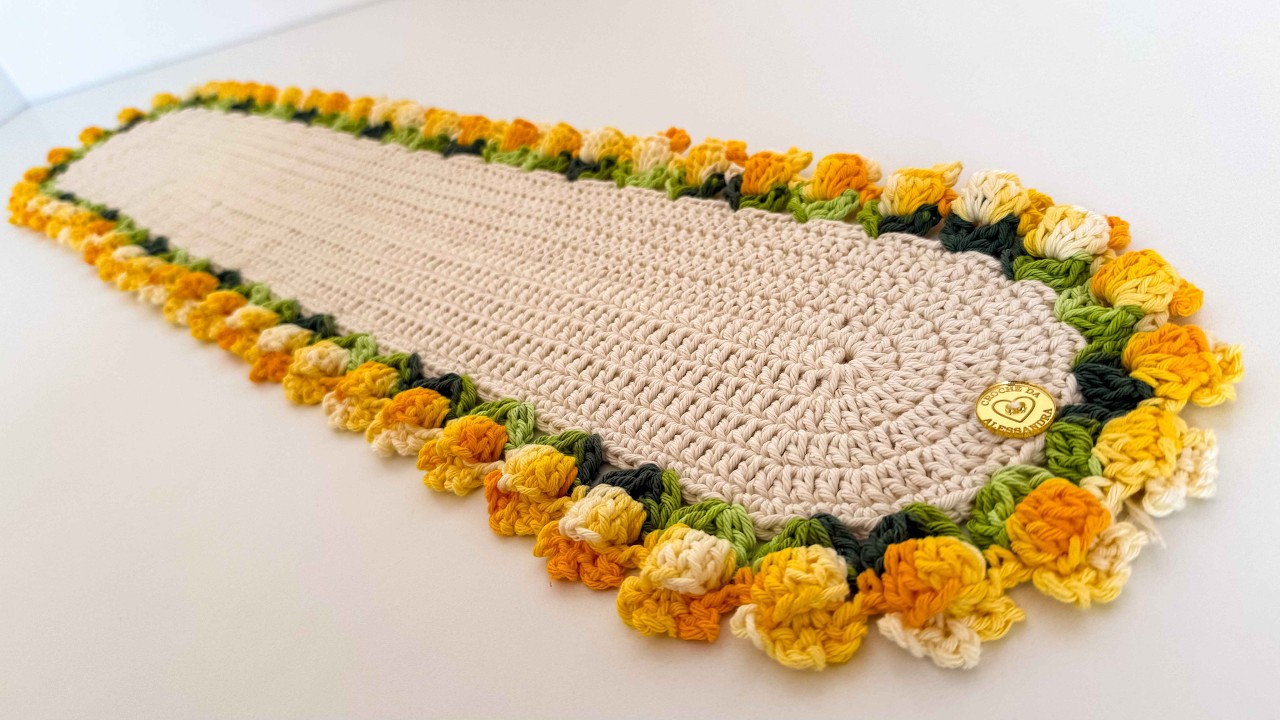 Trilho de mesa de crocê TULIPAS REALEZA passo a passo COMPLETO | Caminho de mesa tulipas EXCLUSIVO