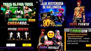 PRÓXIMO OURO ROYALE, NOVOS EMOTES GRÁTIS, FOOD TRUCK CHEGANDO, EVENTO DE HALLOWEEN - FREE FIRE