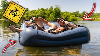 Fishing On Air Mattress In An Old Toxic Waste Site Super Sketchy