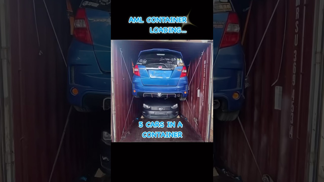 5 cars loading in a container