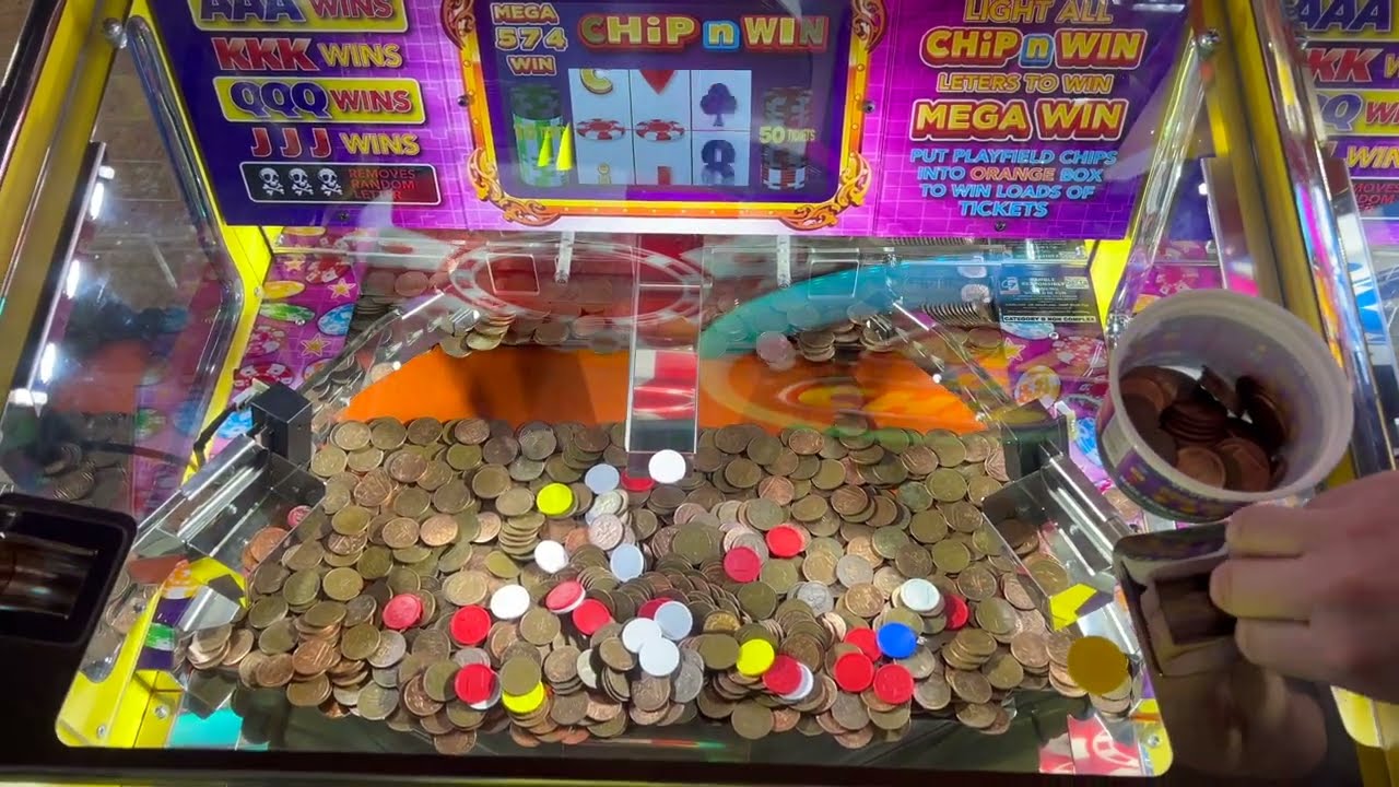 Chip n Win! 2p Coin Pusher Winning Chips to Get Tickets for Prizes!
