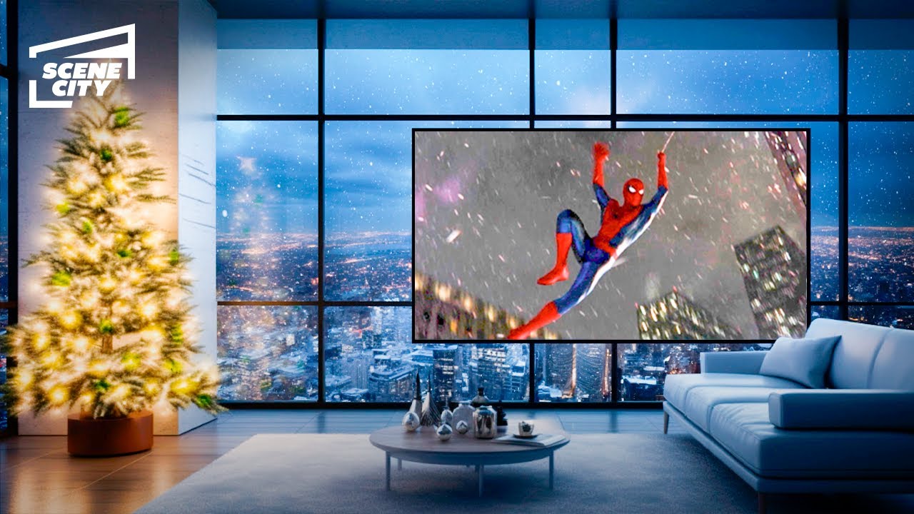 Spider-Man Swinging Through the City at Christmas Time | Cozy Holiday Ambience