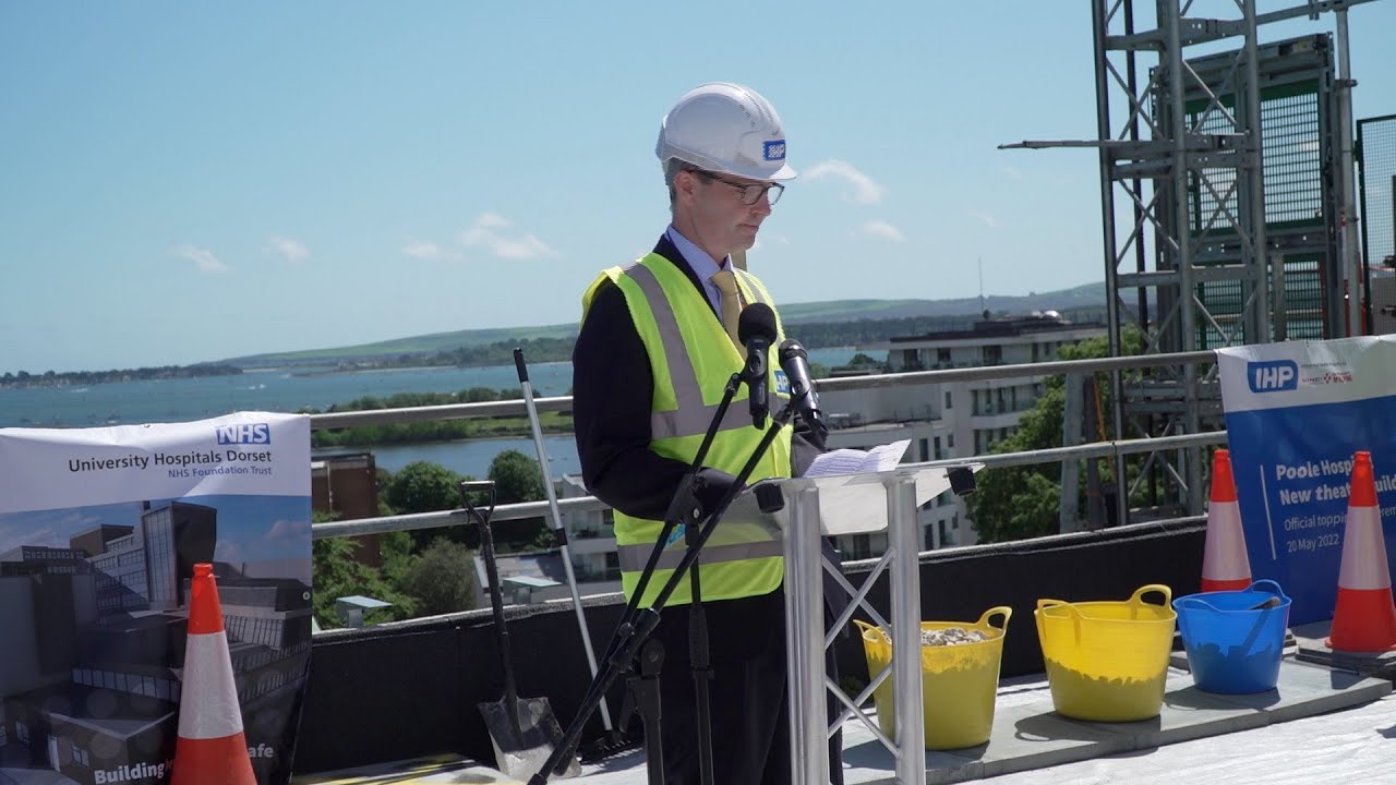 'Topping out' the new theatres building at Poole Hospital