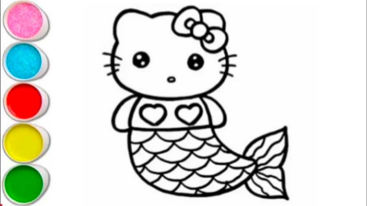 How to draw a easy Hello Kitty Mermaid Drawing For kids And Toddler's ...