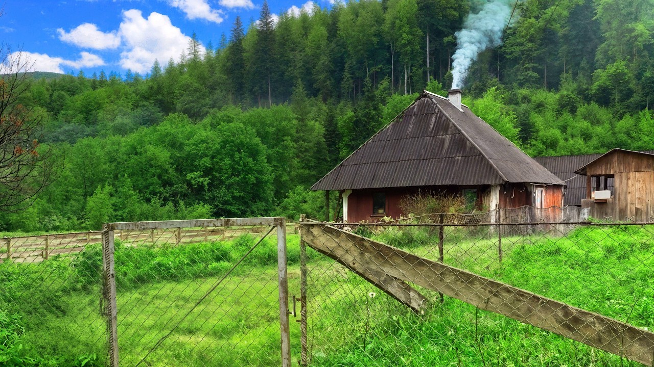 Life in a Forgotten Village - Green Fields, Flowing River, and Simple Food on a Wood Stove