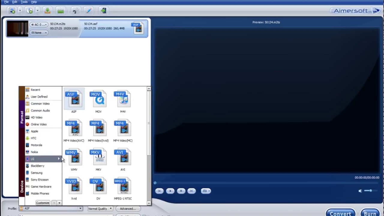Конвертация видео в Aimersoft Video Converter