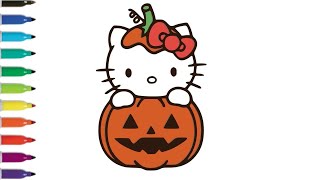 Hello Kitty With Pumpkin Drawing Easy Colouring Hello Kitty With Pumpkin Drawing For Kids