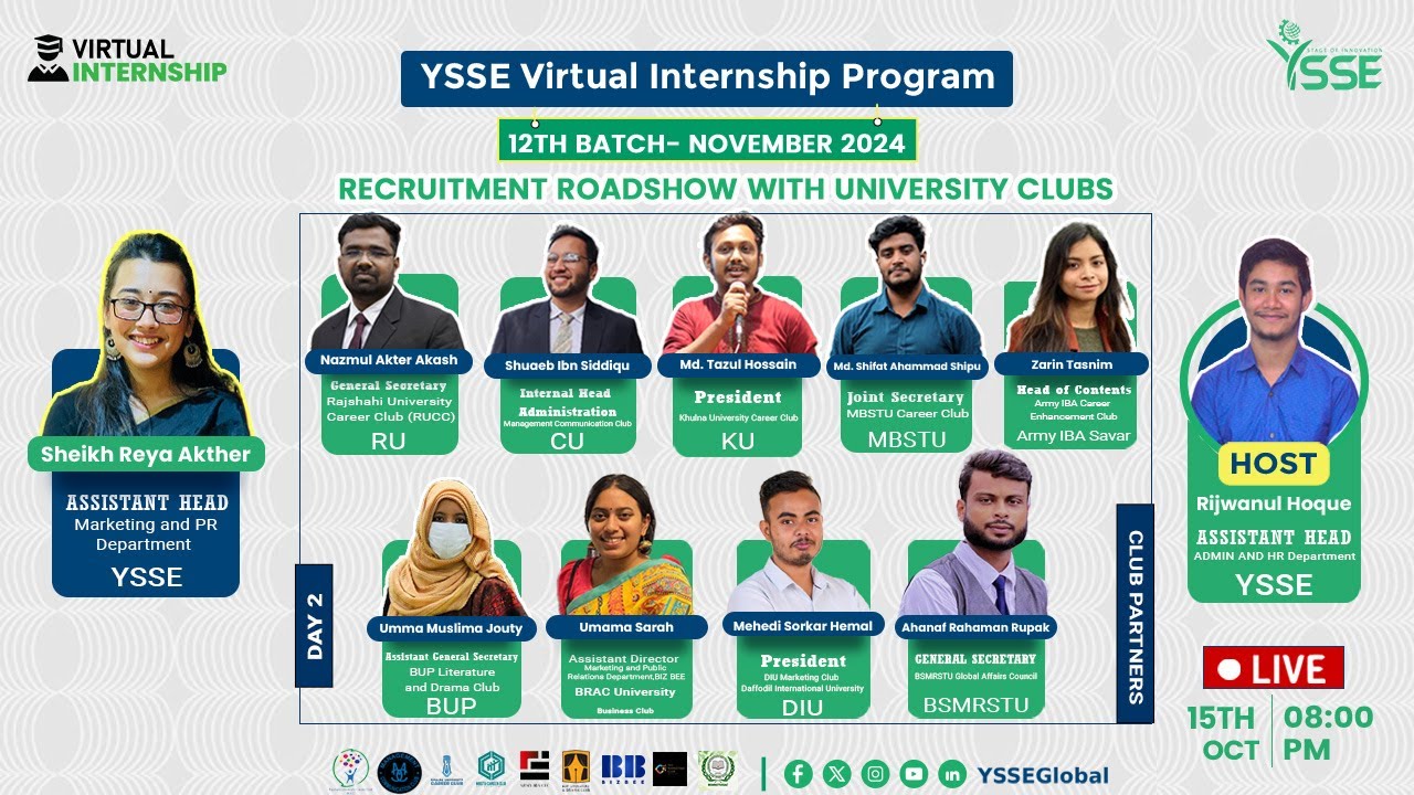YSSE Virtual Internship Program - 12th Batch Recruitment Roadshow with ...