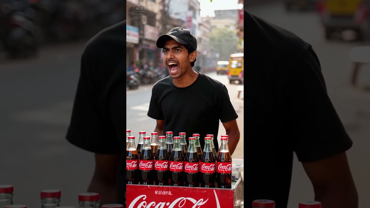 The little monkey wants to drink Coca-Cola