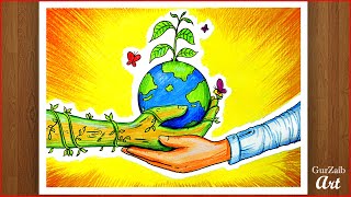 Save Nature Drawing || World nature conservation day Poster chart making || easy - step by step