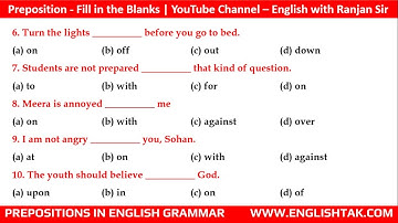 Preposition objective Questions Practice set-1| Preposition Exercise in English Grammar | EnglishTak