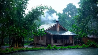 Rainy Forest Cabin with Thunder & Chimney Smoke | Cozy Storm Ambience