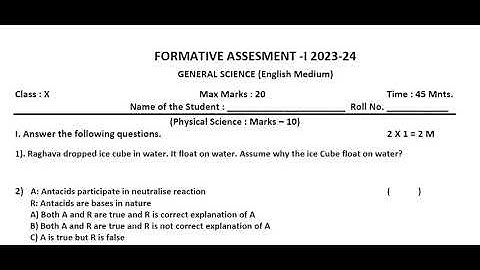 Ap 10th Class Fa-1 💯💯 Real Science  🥳Question Paper (2023-24) || 10th Class fa1 science💯 Real Paper
