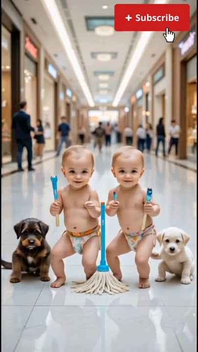 Twin Babies Cleaning With Puppies 😍 | Cutest Mall Moment Ever!