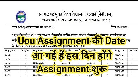 Uou Assignment Date 2025 | Uou Assignment Kaise De Online | Uttarakhand Open University Assignment 