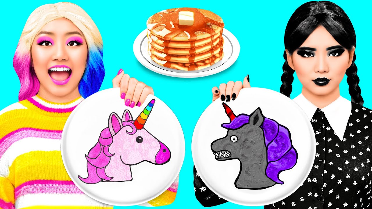 Pfannkuchen Kunst Challenge mit Wednesday Addams | Fantastische Food-Hacks Toon Toon