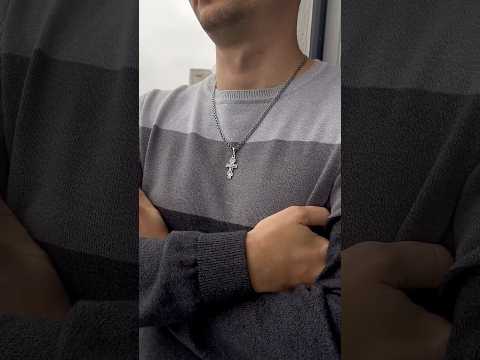 Чоловічий срібний ланцюжок і кулон хрестик з жорстким вушком 55 см. Цепочка на шию і православний підвіс хрест срібло 925, відео 1