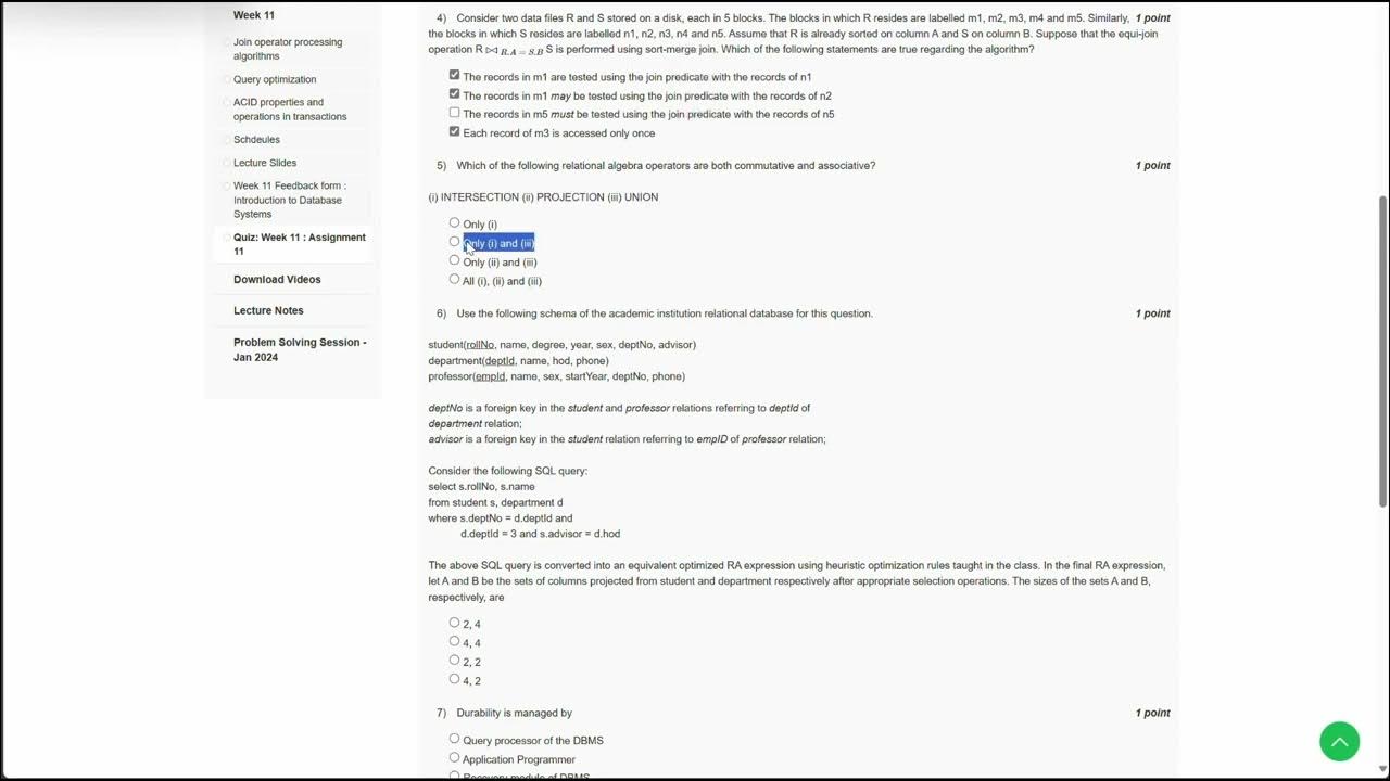 Nptel introduction to database systems week 11 assignment march 2024