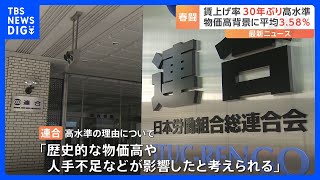 今年の春闘の賃上げ率3.58%　30年ぶりの高水準　連合｜TBS NEWS DIG