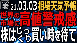 【相場天気予報】世界市場に「高値警戒感」あり。米市場は金利上昇一服も、再上昇懸念が収まらず株価下落。日経平均も軟調。株はじっくり買い時を待て。ドル円は買われすぎ。そろそろ下落か。ラジオヤジの相場解説。