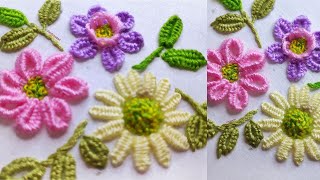 Needle Weaving Bar Stitch Flower Embroidery | 3 Different Ways