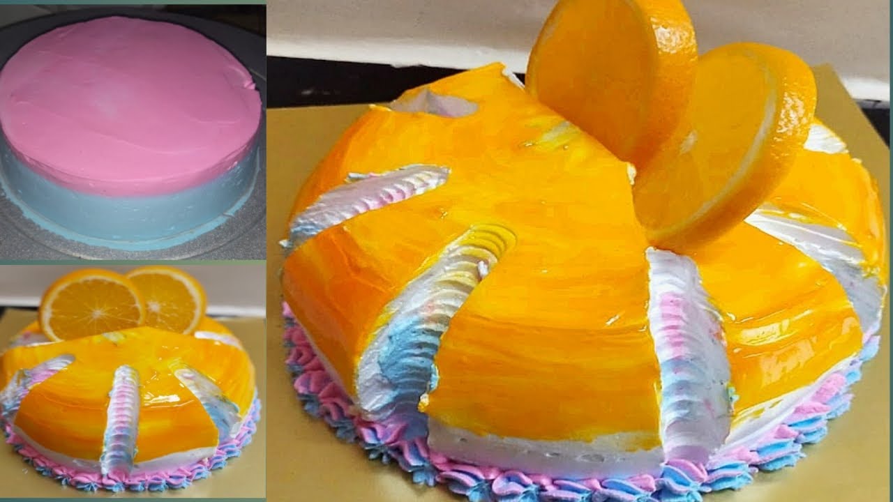 Simple & easy Orange cake tutorial #1। Cake decorating ideas। Orange flavor fresh cream cake model